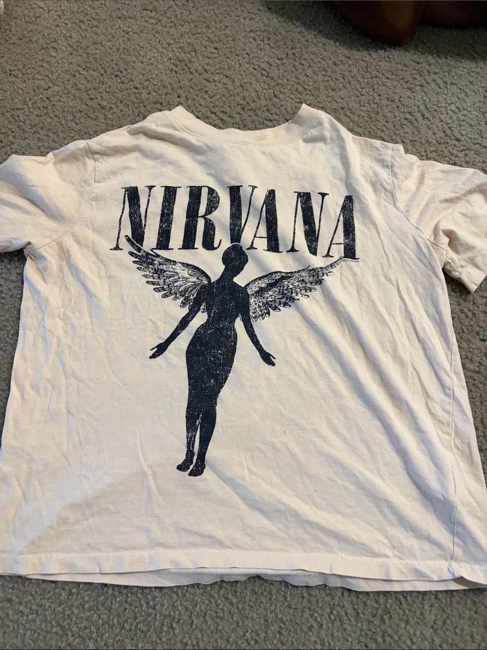 NIRVANA White Tee with Black Angel Graphic
